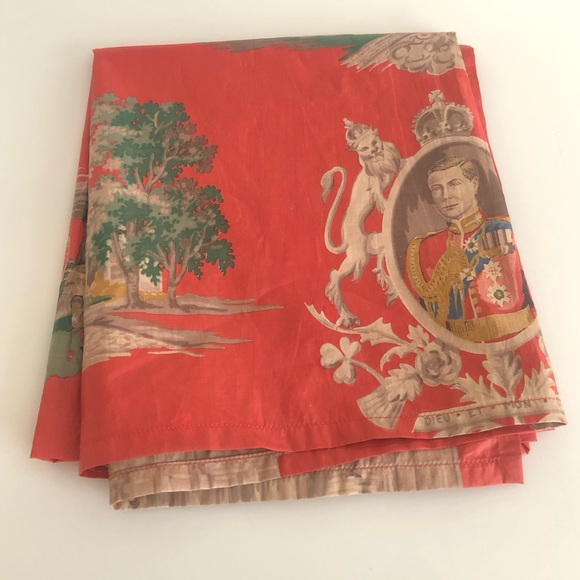 Vintage Accessories - Vintage Polished Orange Cotton Fabric/Scarf. - Coronation of King Edward III.